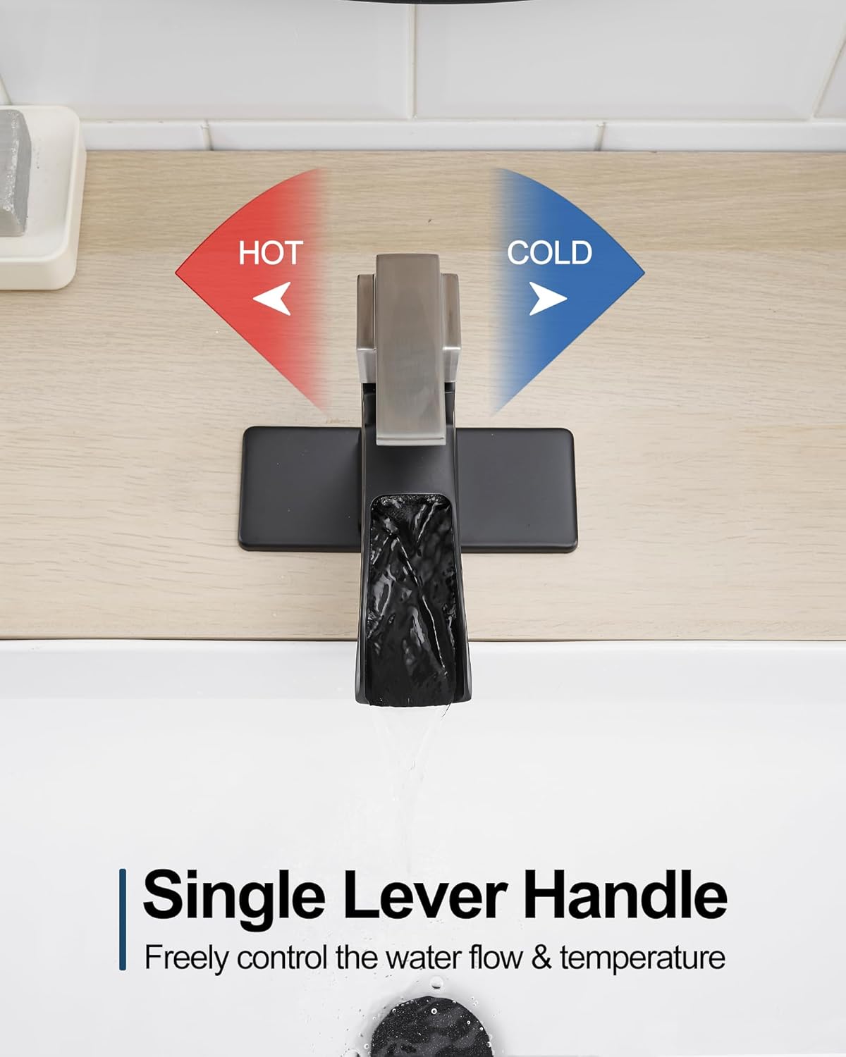 Brass Waterfall Faucet, Nickel and Black Bathroom Faucet, 1 Handle Bathroom Sink Faucets 1 Hole or 3 Hole (4 Inch) with Hoses Drain & Deck Plate