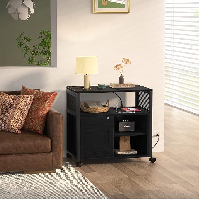 Lateral File Cabinet, Locking Office Filing Cabinets with Socket and USB Charging Port