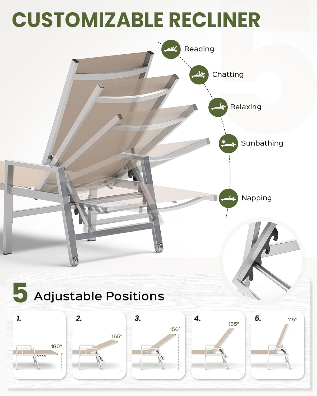 Patio Chaise Lounge Chair Outdoor Set of 2
