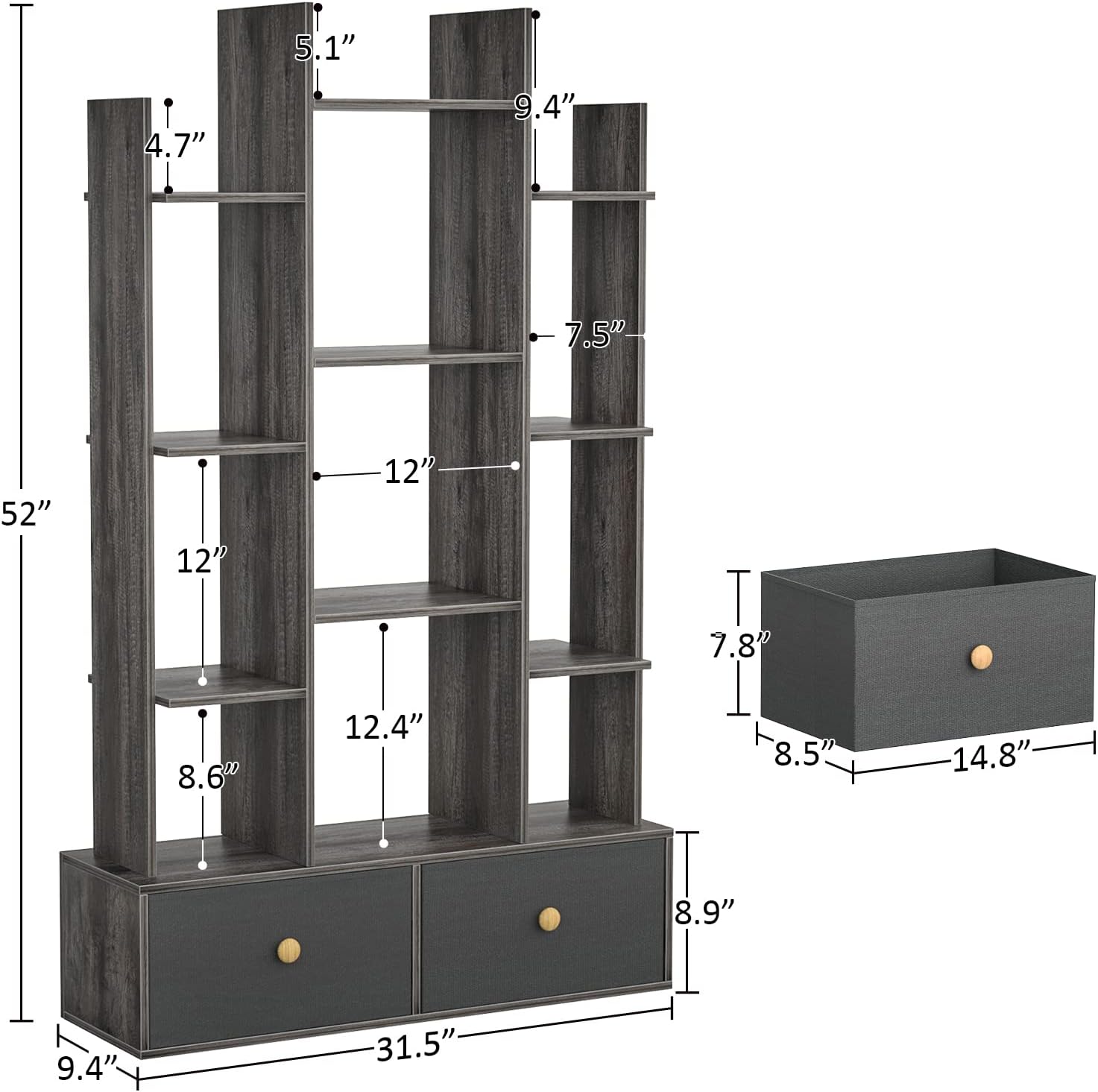 Book Shelf with 2 Drawers Free Standing Bookcase
