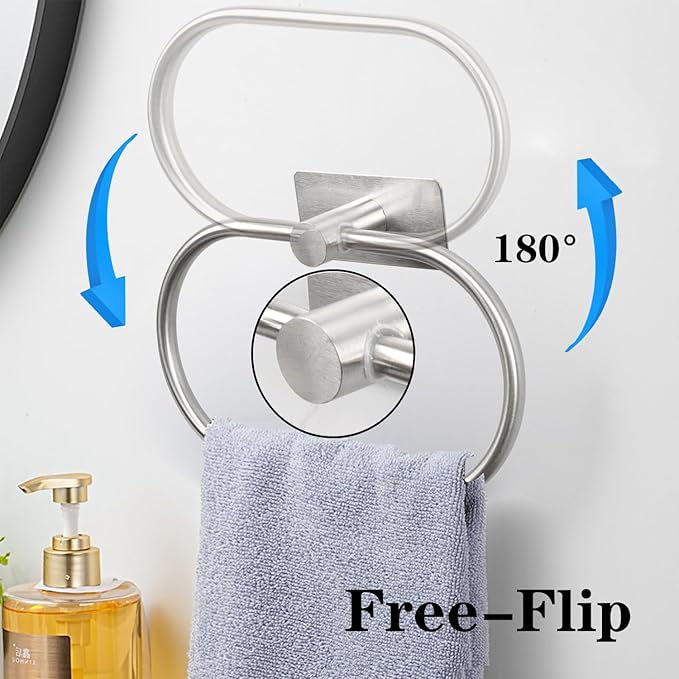 Oval Towel Ring, Strong Self Adhesive Hand Towel Holder, Thicken SUS304 Stainless Steel Stick Hand Towel Rack, No Drilling Wall Modern Hand Towel Hanger for Bathroom Kitchen(Brushed Nickel)
