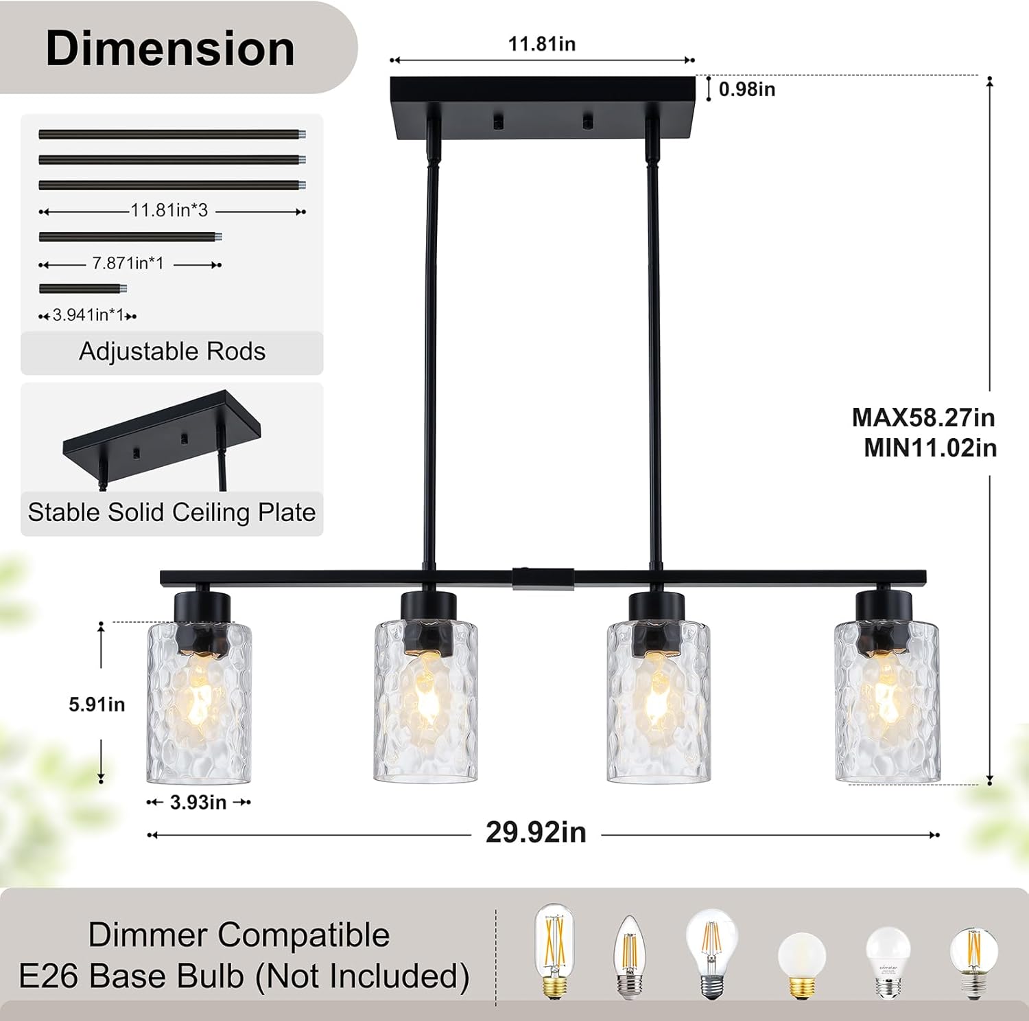 Hammered Glass Dining Room Light Fixture Chandelier Over Table