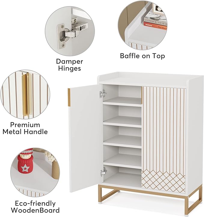25 Pair Shoe Cabinets with Doors, 5-Tier Modern Shoe Rack Organizer