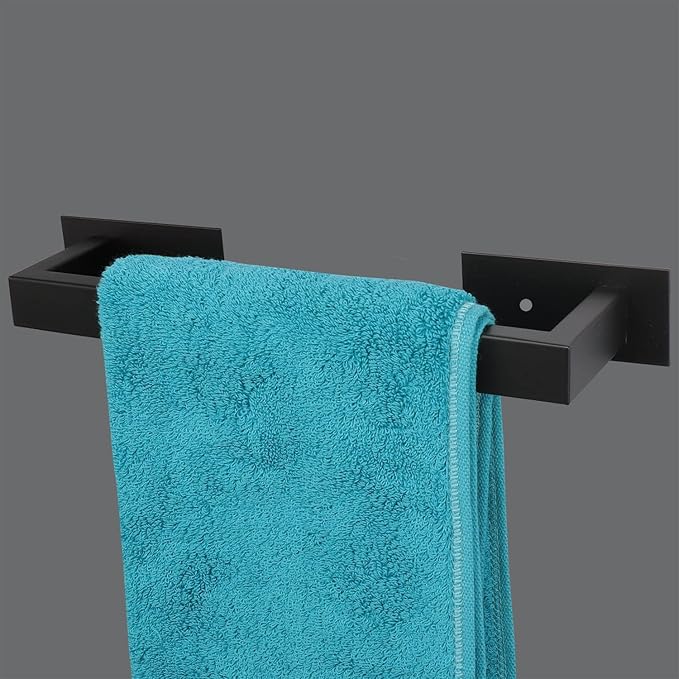 Bathroom Towel Bar Self Adhesive, No Drilling Towel Rack Easy to Install,Hand Towel Holder Made of Premium Stainless Steel Sticky on Hand Towel Hanger for Kitchen, Toilet(12IN, Black)