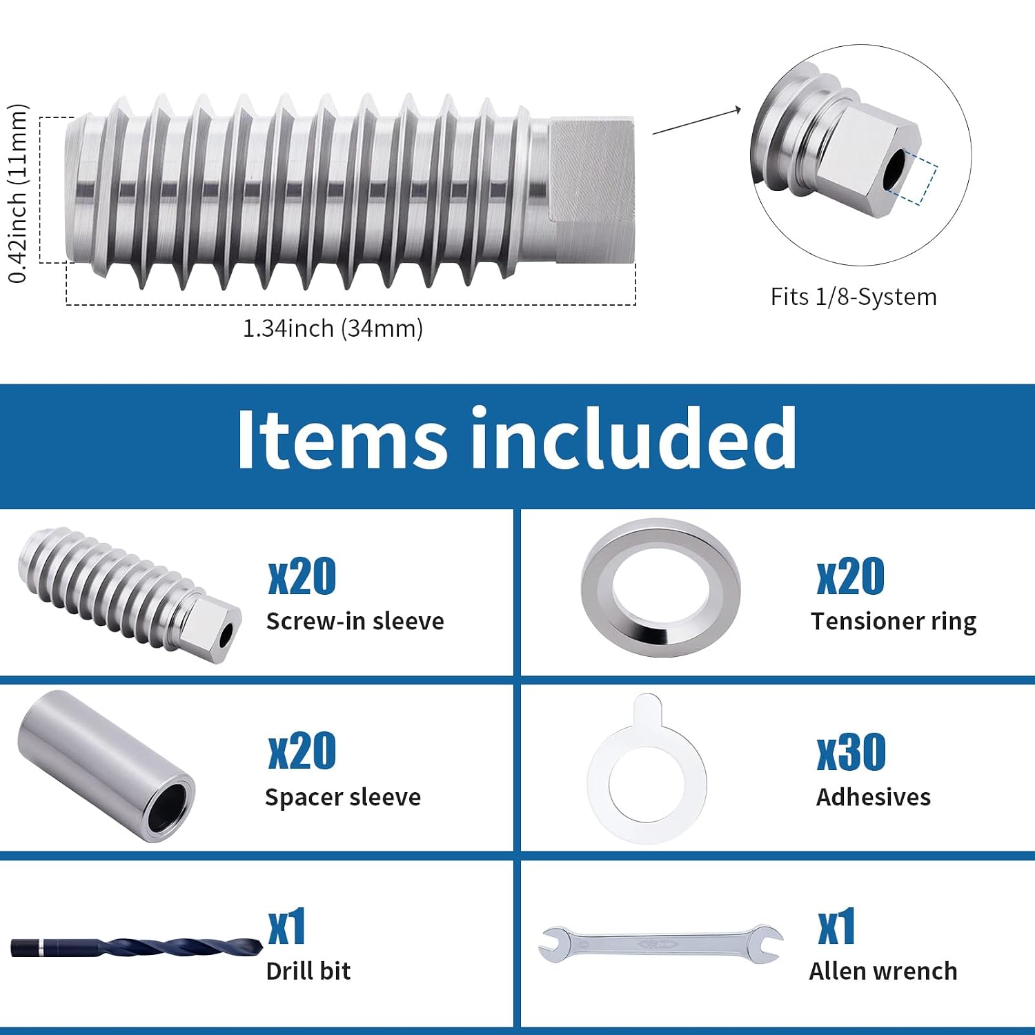 20-Pack Invisible Cable Railing Kit Hardware, 1/8" T316 Stainless Steel
