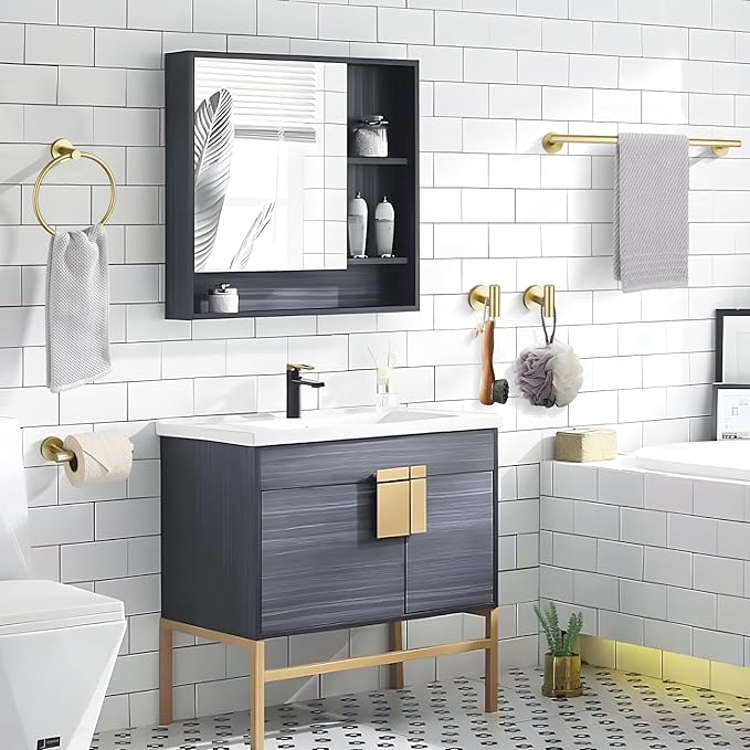 Bathroom Towel Holder Set, 5-Piece Towel Bar Set Brushed Gold Steel Wall Mounted Bathroom Hardware Accessories