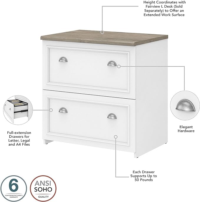 2-Drawer Lateral File Cabinet White 29.57-Inch