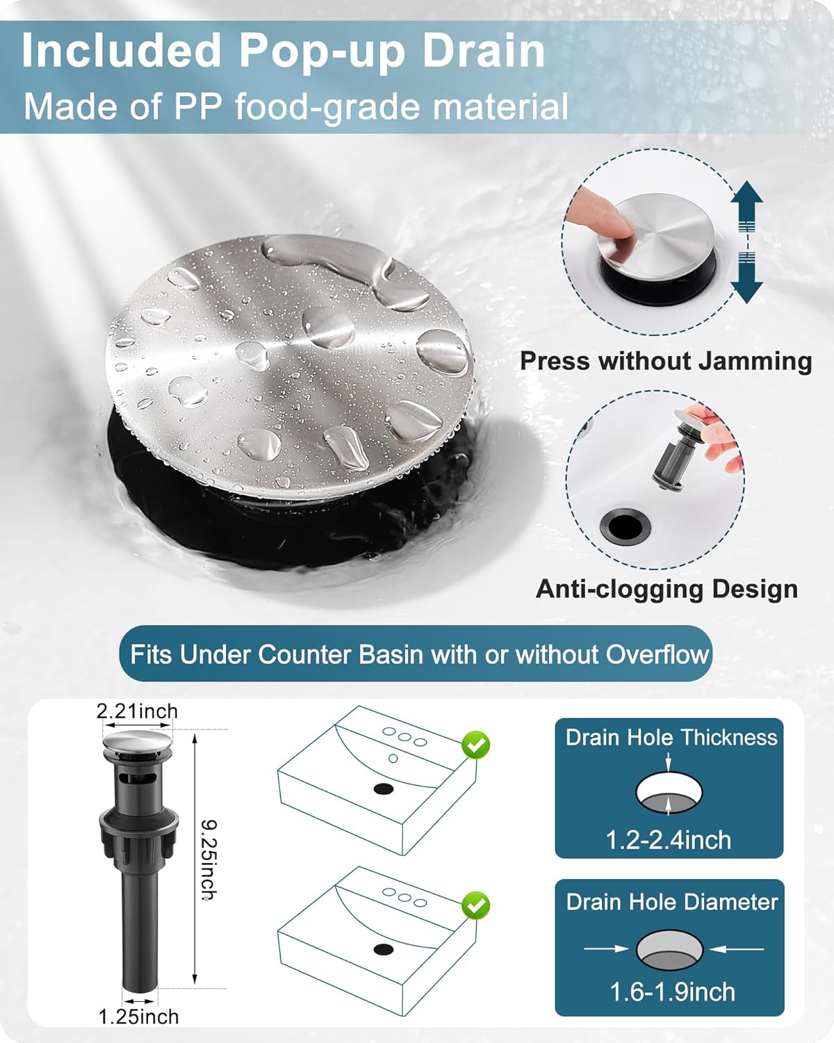 Brushed Nickel Bathroom Faucet Single Handle, Brass Waterfall Bathroom Sink Faucet 1 Hole or 4 Inch 3 Hole Bathroom Faucets with Deck Plate & Pop-up Drain Supply Hose for Lavatory No Splashing