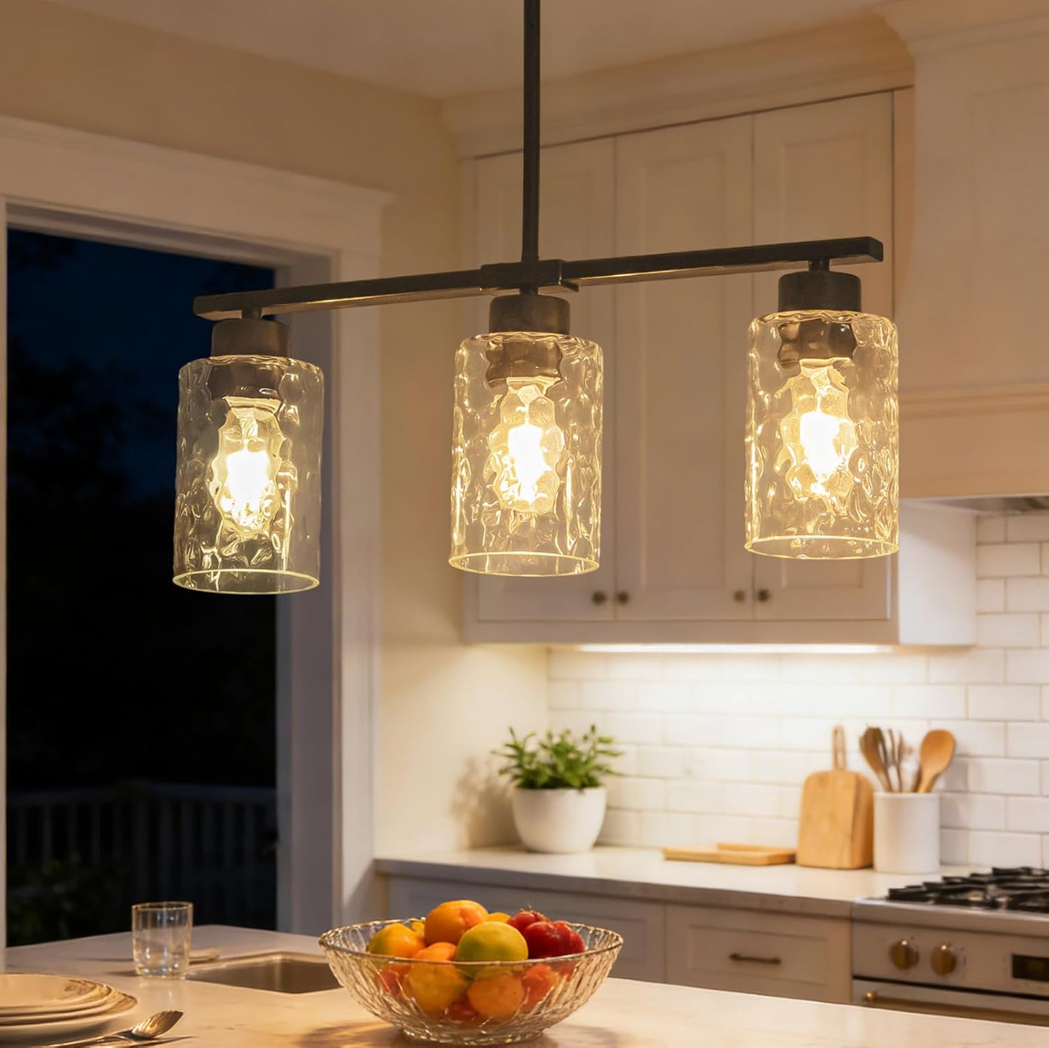 Black Hammered Glass Pendant Lights Kitchen Island Lighting