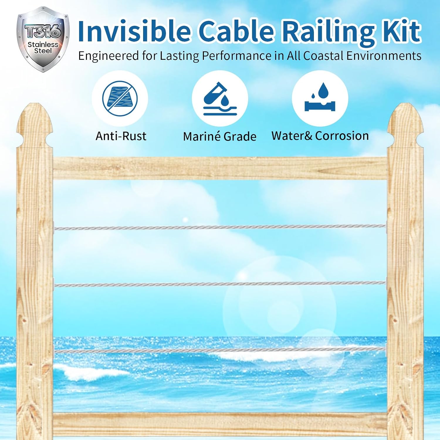 20-Pack Invisible Cable Railing Kit Hardware, 1/8" T316 Stainless Steel