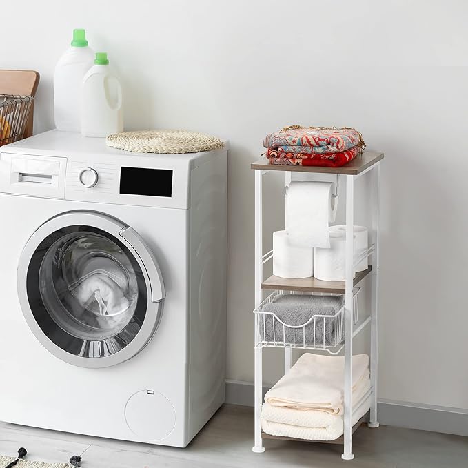 Toilet Paper Storage Cabinet Freestanding Bathroom Storage Organizer 3 Tier Narrow Bathroom Paper Towel Storage Cabinet