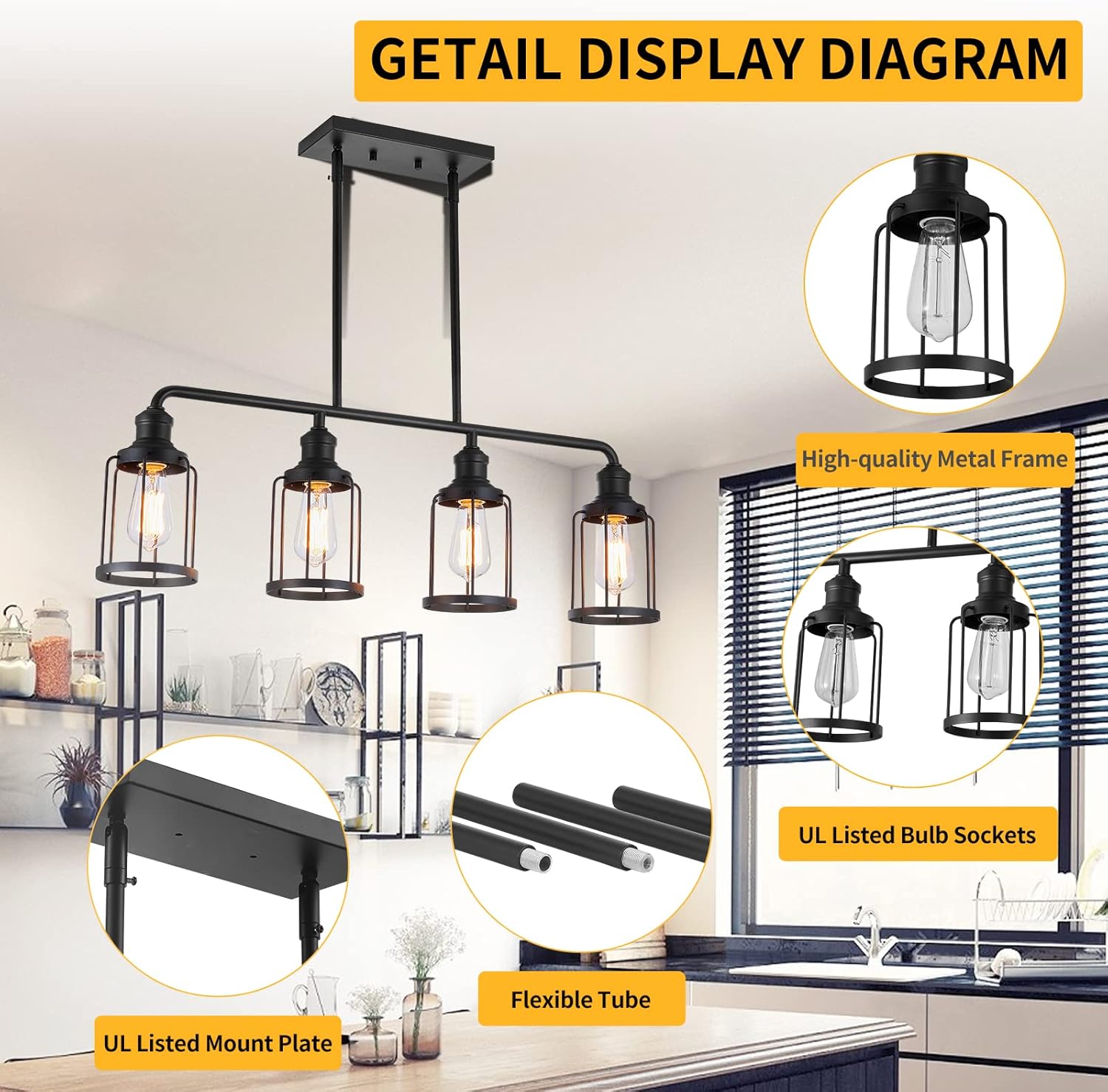 Kitchen Island Light,4-Light Dining Room Light Fixture