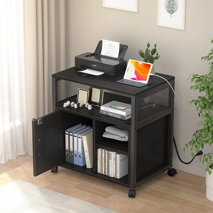 Lateral File Cabinet, Locking Office Filing Cabinets with Socket and USB Charging Port