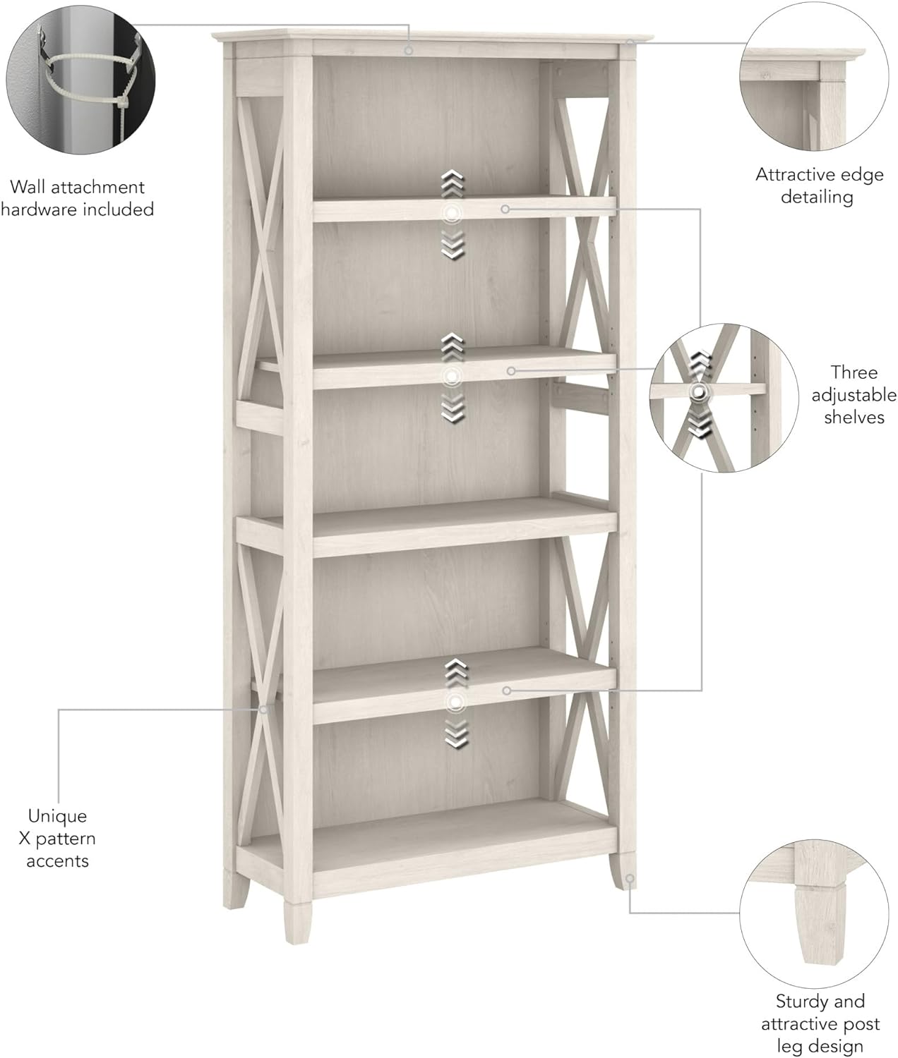 Bookcase Shelf in Linen White Oak | Farmhouse Bookshelf Display Cabinet