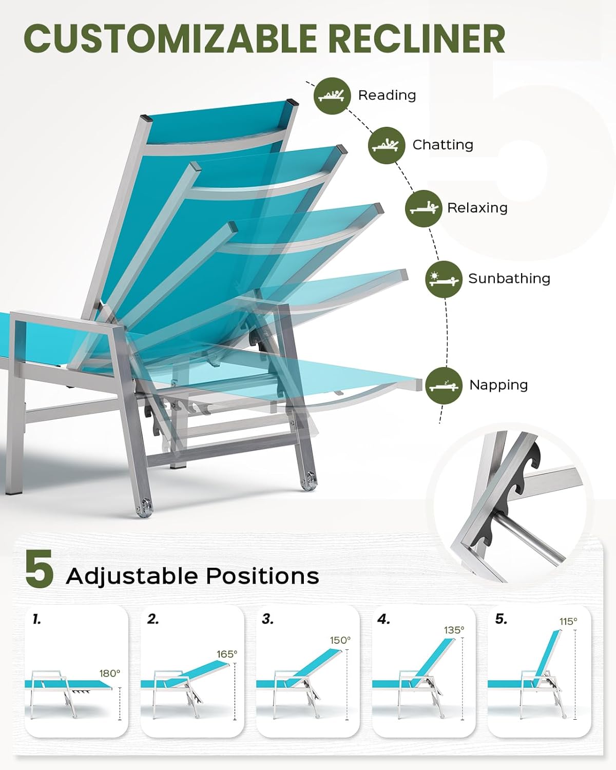 Patio Chaise Lounge Chair Outdoor Set of 2