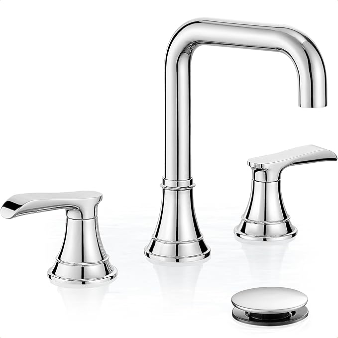 Chrome Bathroom Faucet Widespread, Sink Faucet Bathroom 3 Hole, 360 Degree Swivel Bathroom Sink Faucets 6-16 Inch, 2 Handles Bath Faucets for Sink with Water Supply Hose & Pop-Up Drain Lead-Free