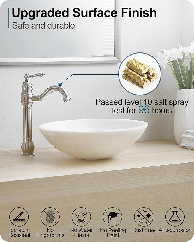 Single Handle Bathroom Faucet Brushed Nickel, Brass Vessel Sink Faucet 360 Degree Swivel Tall Bathroom Sink Faucet 1 Hole, Bathroom Faucets with Pop-up Drain & Aerator for Hotels Modern No Noise