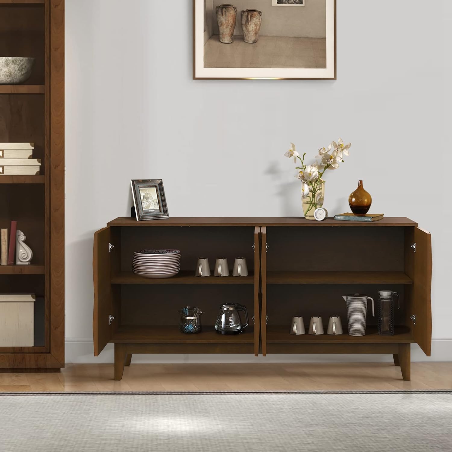 Modern Sideboard Buffet Cabinet with Solid Wood Legs