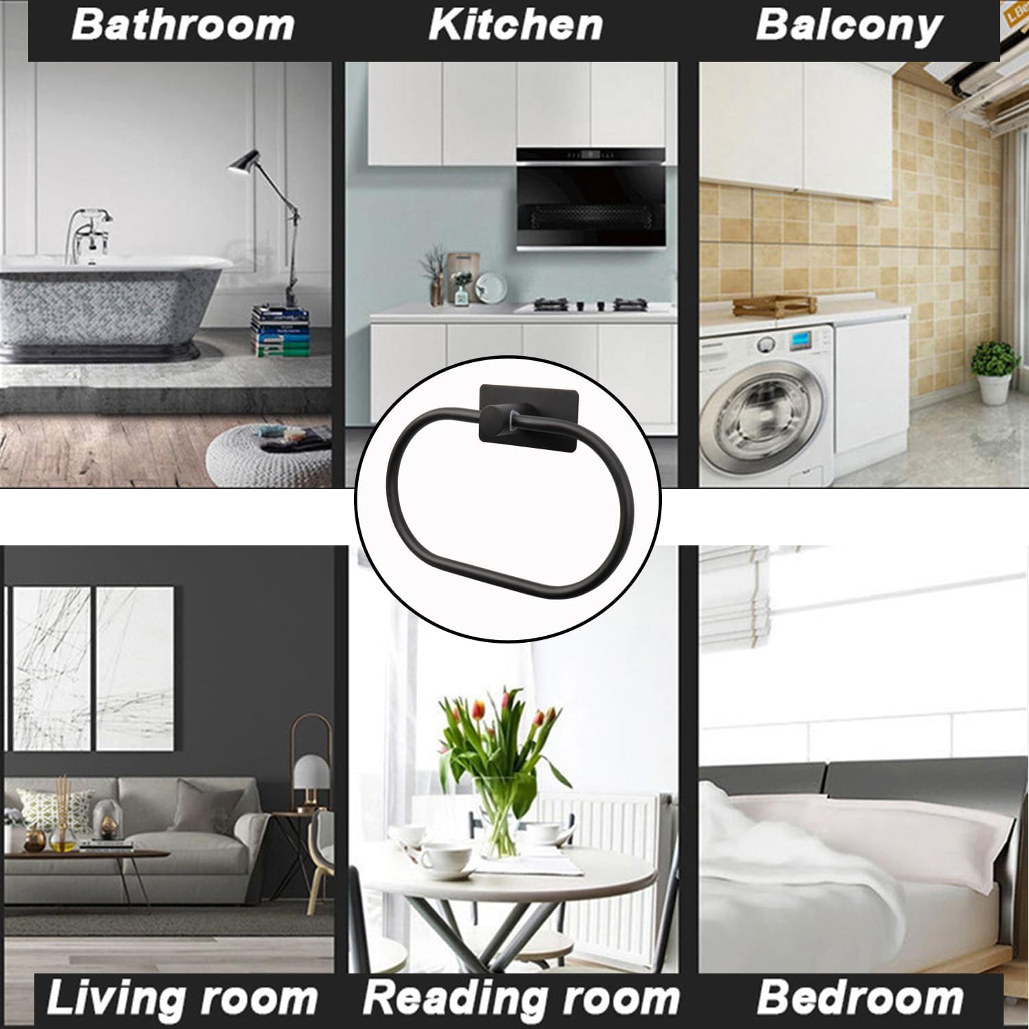 Oval Towel Ring, Strong Self Adhesive Hand Towel Holder, Thicken SUS304 Stainless Steel Stick Hand Towel Rack, No Drilling Wall Modern Hand Towel Hanger for Bathroom Kitchen(Matte Black)