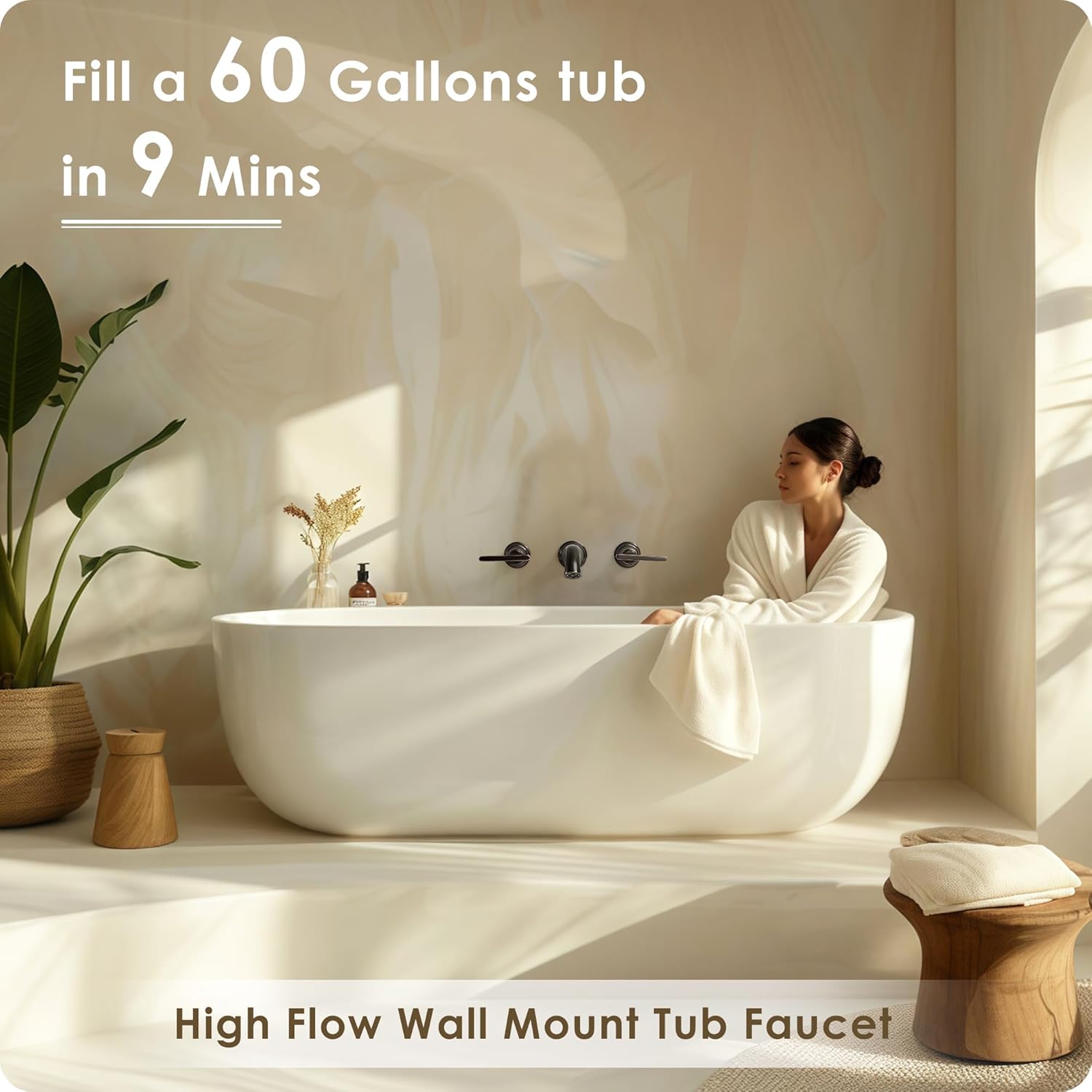 Oil Rubbed Bronze Wall Mount Tub Filler, High Flow Bath Tub Faucet 2 Handles, Brass Bathtub Faucets with 8 Inch Long Spout Reach, Rough-in Valve