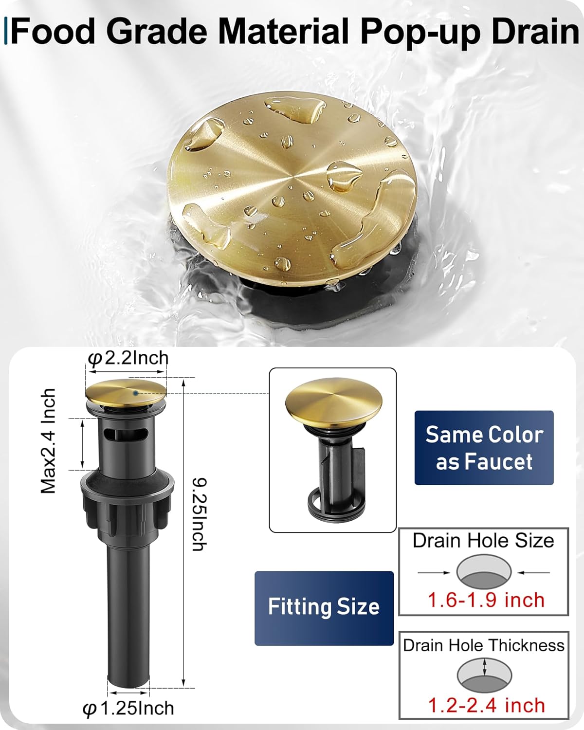 Waterfall Bathroom Sink Faucet, Brass Gold Bathroom Faucet 1 Hole, Single Handle Bathroom Faucets for Sinks, 4 Inch 3 Holes Faucet Bathroom Sink with Drain Deck Plate Supply Hoses for Lavatory