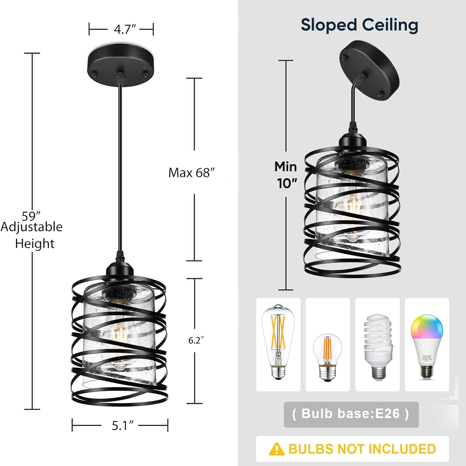 3 PACK Black Pendant Lights Kitchen Island