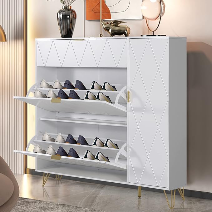 Shoes Storage Cabinet with 3 Flip Drawers and Storage Shelves