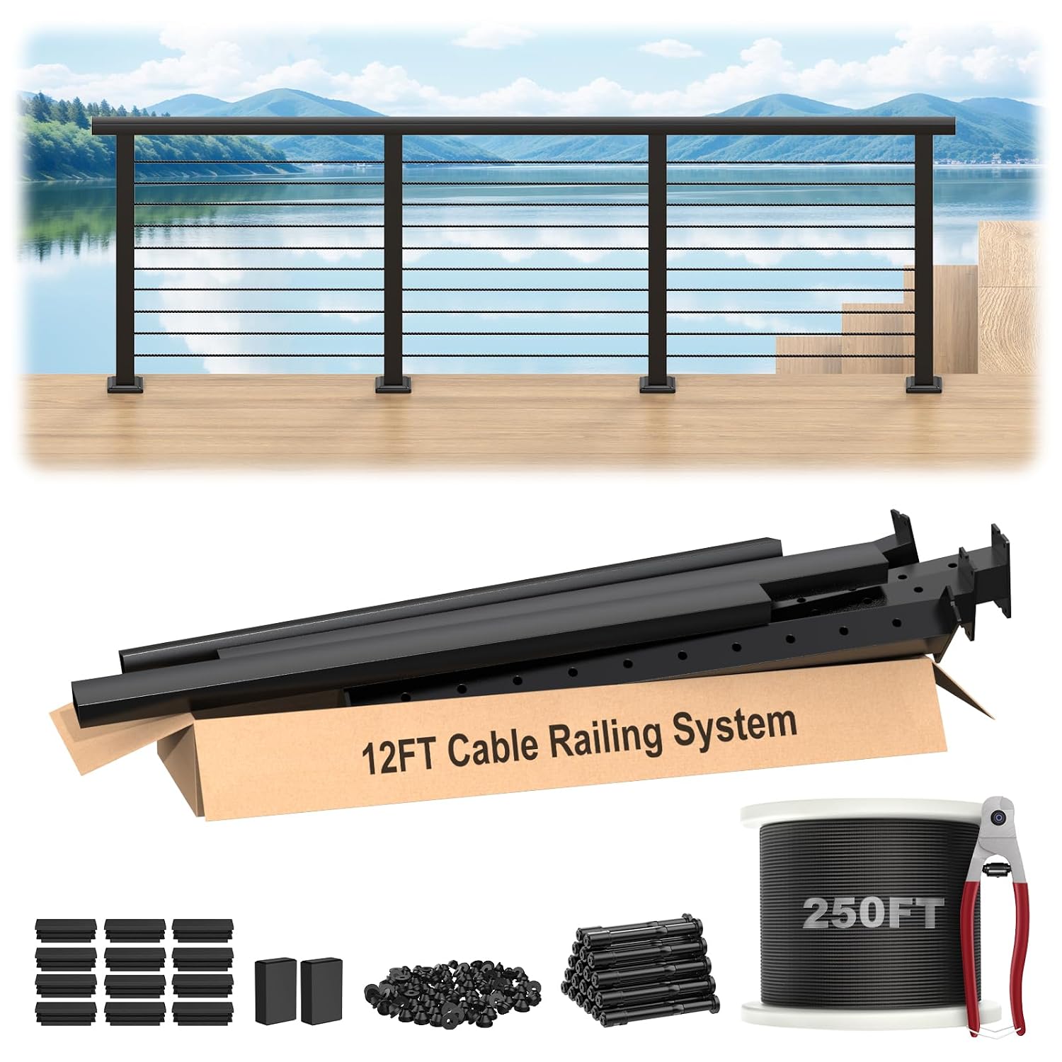 12FT-16FT Swageless Complete Set Cable Railing System with Handrails