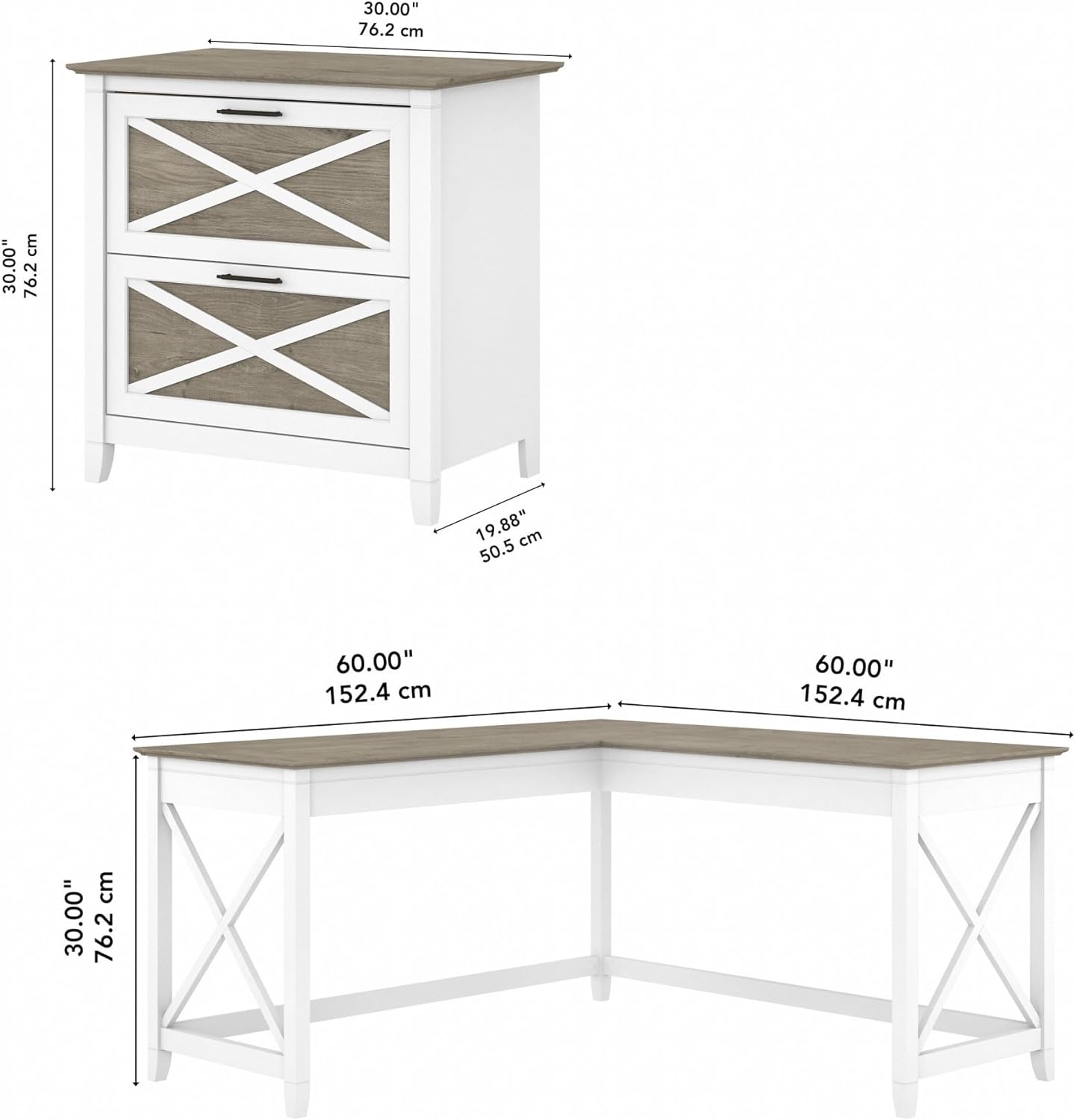 Corner Computer Table with Storage for Home Office with Filing Unit