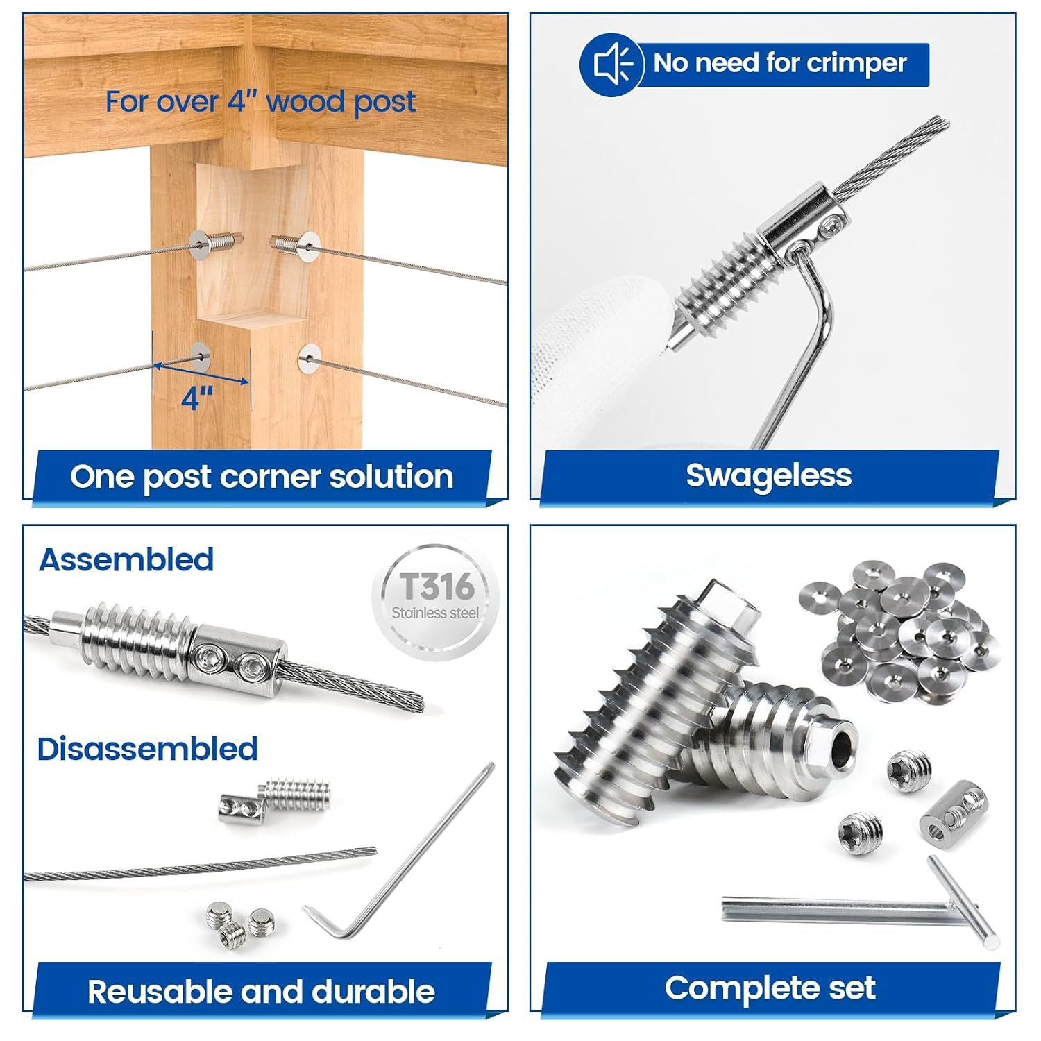40Pack Cable Railing Hardware Swageless Lag Screw CB16