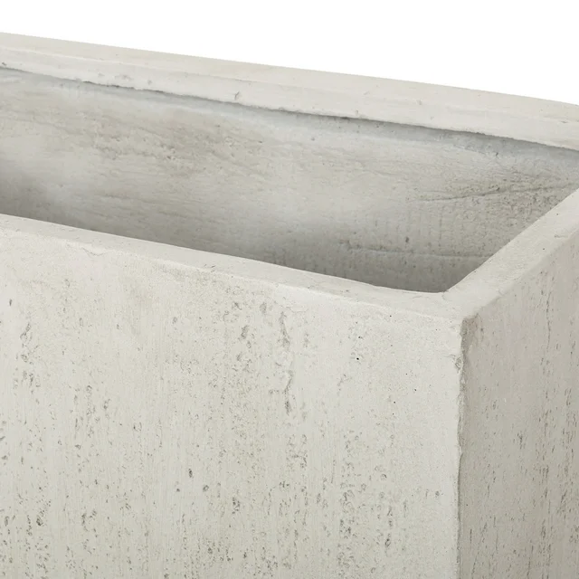 Outdoor Modern Cast Stone Rectangular Planter, White Medium