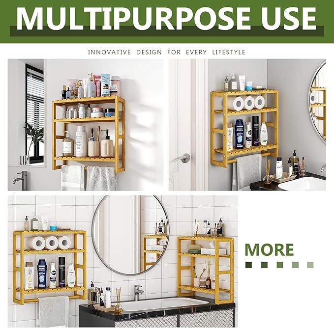 Over The Toilet Storage Bathroom Storage Shelves Organizer Adjustable 3 Tiers Floating Shelves
