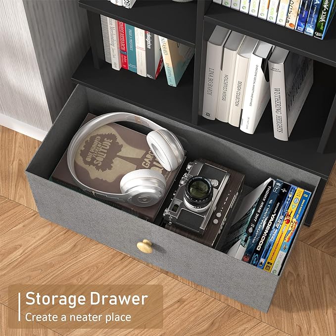 Industrial 7 Open Book Shelves, Display Wood Book Case for Bedroom