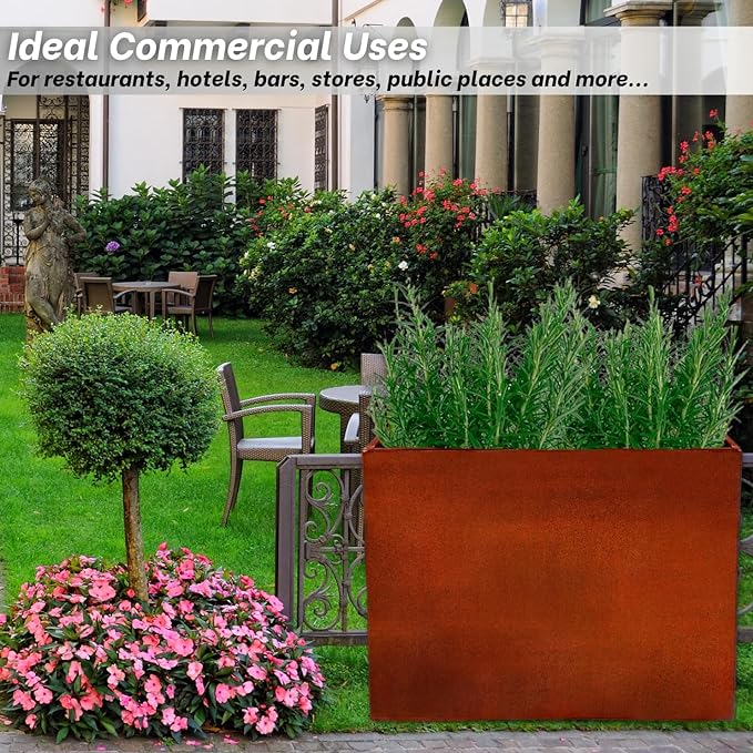 Corten Steel Planter Large Rectangle for Outdoor, Metal Planter Box -30”x38”x10”