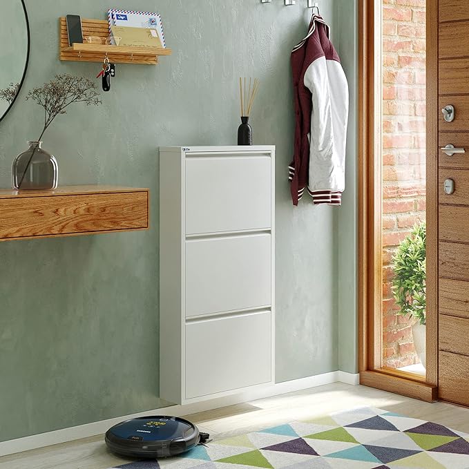 3 Tier Metal Shoe Cabinet with Cover, Durable Shoe Storage Organizer