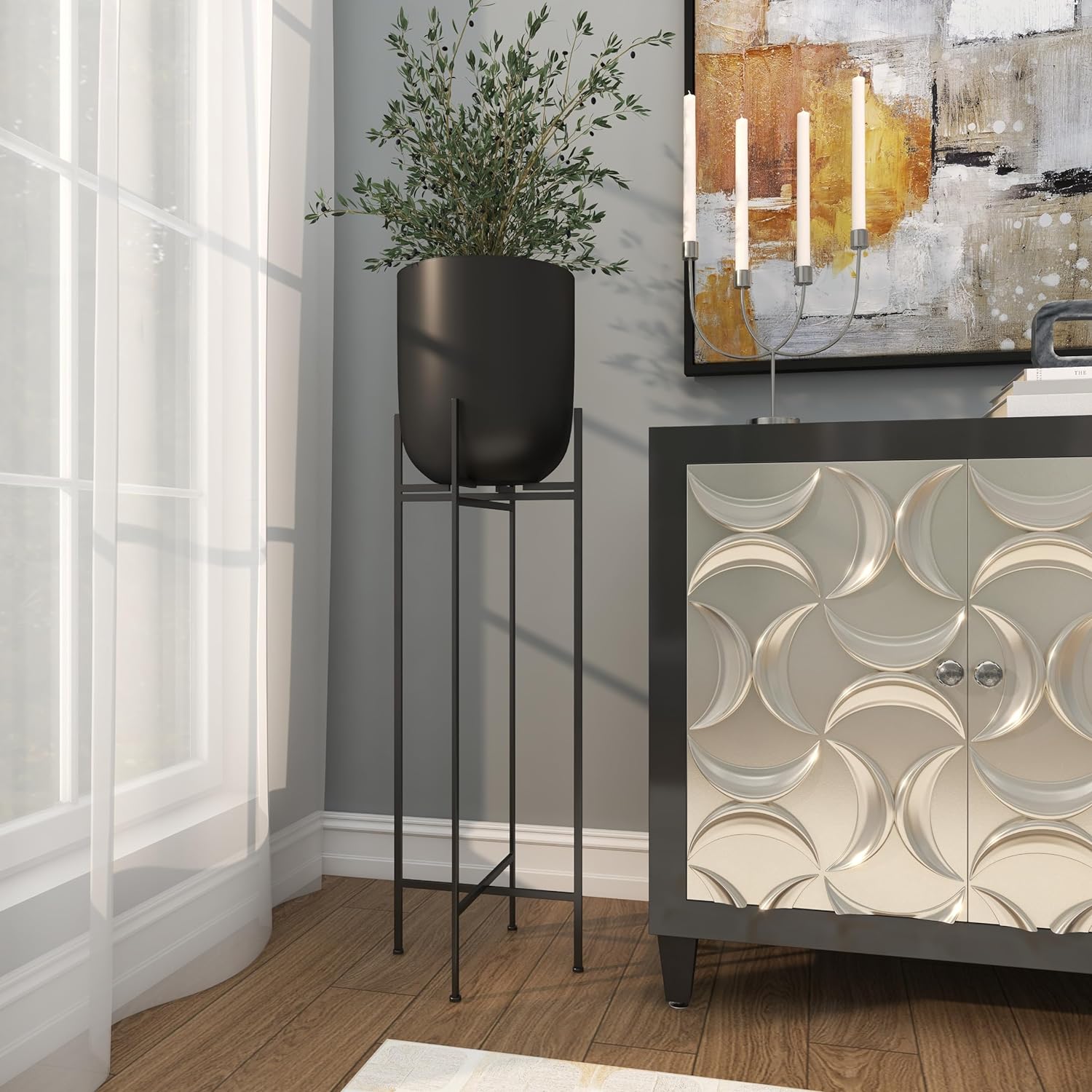 Metal Indoor Outdoor Planter Large Planter Pot with Removable Stand