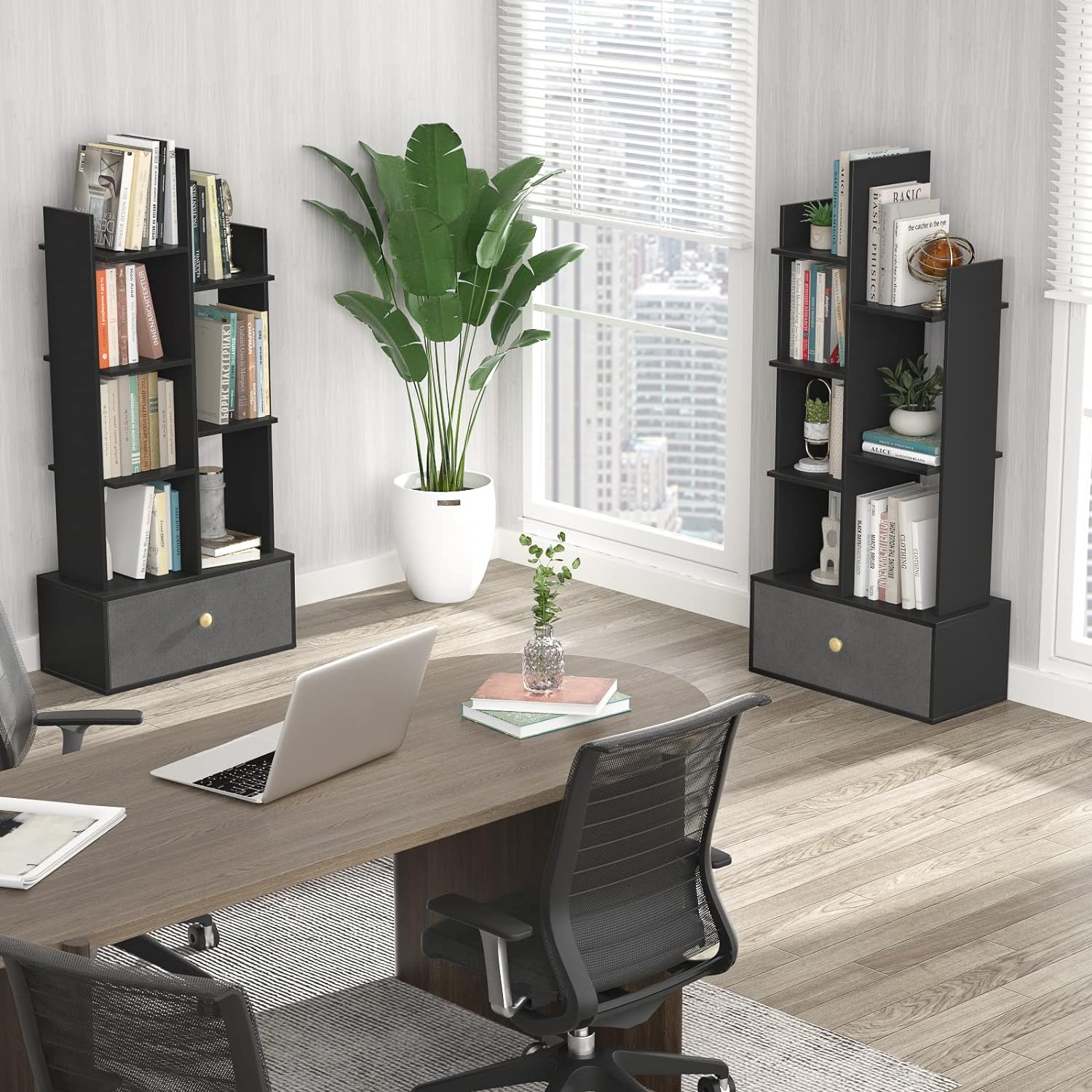 Industrial 7 Open Book Shelves, Display Wood Book Case for Bedroom