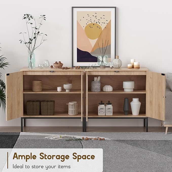 Set of 2 Sideboard with Handmade Natural Rattan Doors