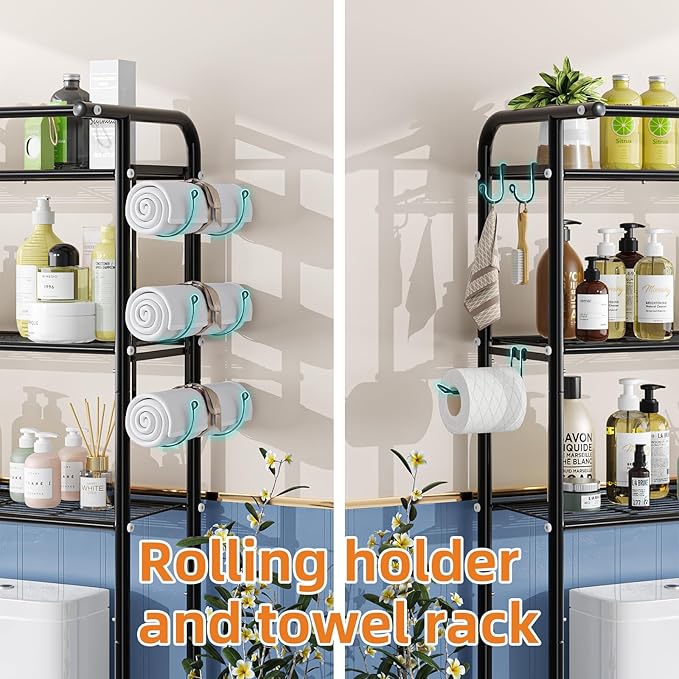 3 Tier Over The Toilet Rack, Shelf Bathroom, Bathroom Stand Organizer Space Saver, Black