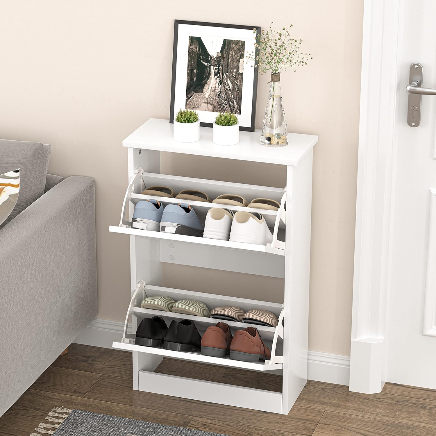 Shoe Storage Cabinet with 2 Flip Drawers