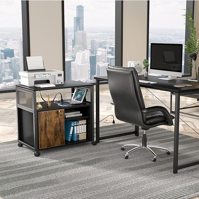 Modern Rolling Printer Stand with Storage for A4, Letter Size and File Folders