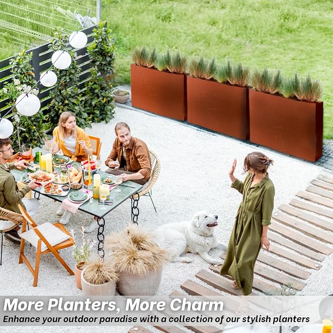 Corten Steel Planter Large Rectangle for Outdoor, Metal Planter Box -30”x38”x10”