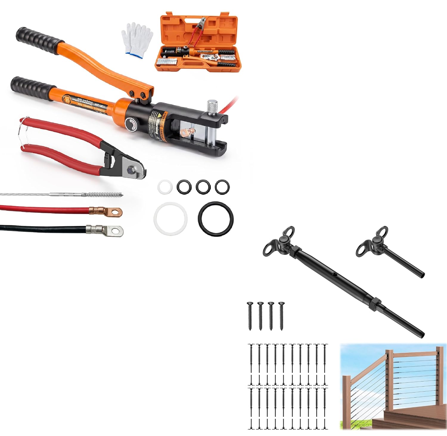 Complete Cable Railing Installation Bundle | 20-Pair 1/8" Adjustable Stair Railing Kit