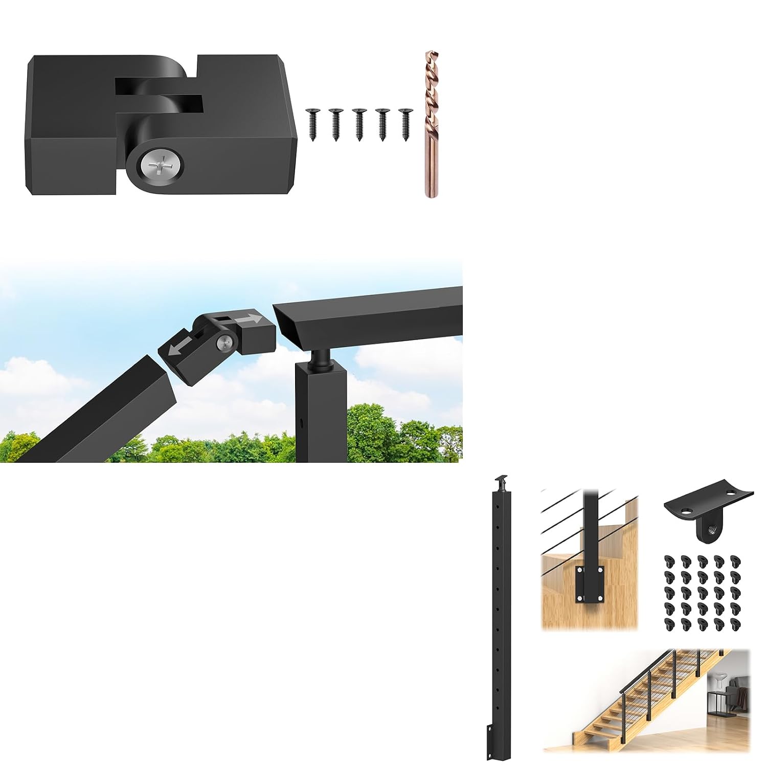 Handrail Vertical Pivot Connector and 36" Side Mount Stair Railing Post, Stainless Steel Right Side