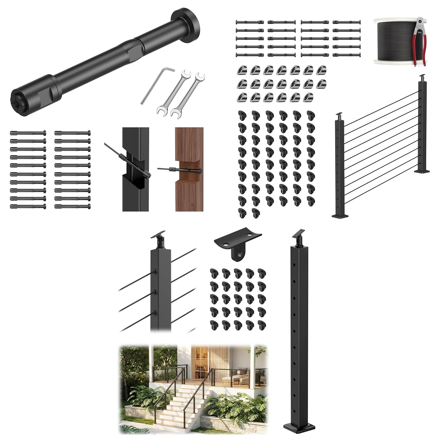 4-12FT Complete Stair Cable Railing Bundle: 20-Pack Swageless Cable Railing Tensioners