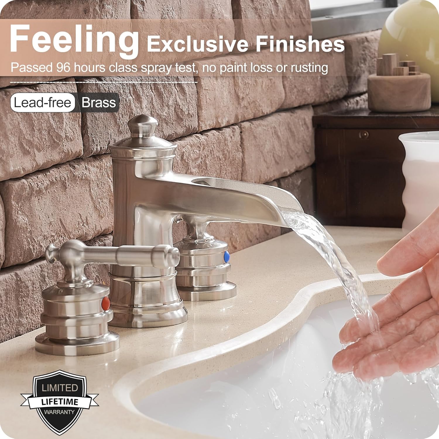 4-16 Inch Widespread Bathroom Faucet Brushed Nickel, Brass Waterfall Faucet for Bathroom Sink, 2 Handles Bath Faucet Bathroom Sink Faucets with Water Hose & Pop-Up Drain Saving Water Modern