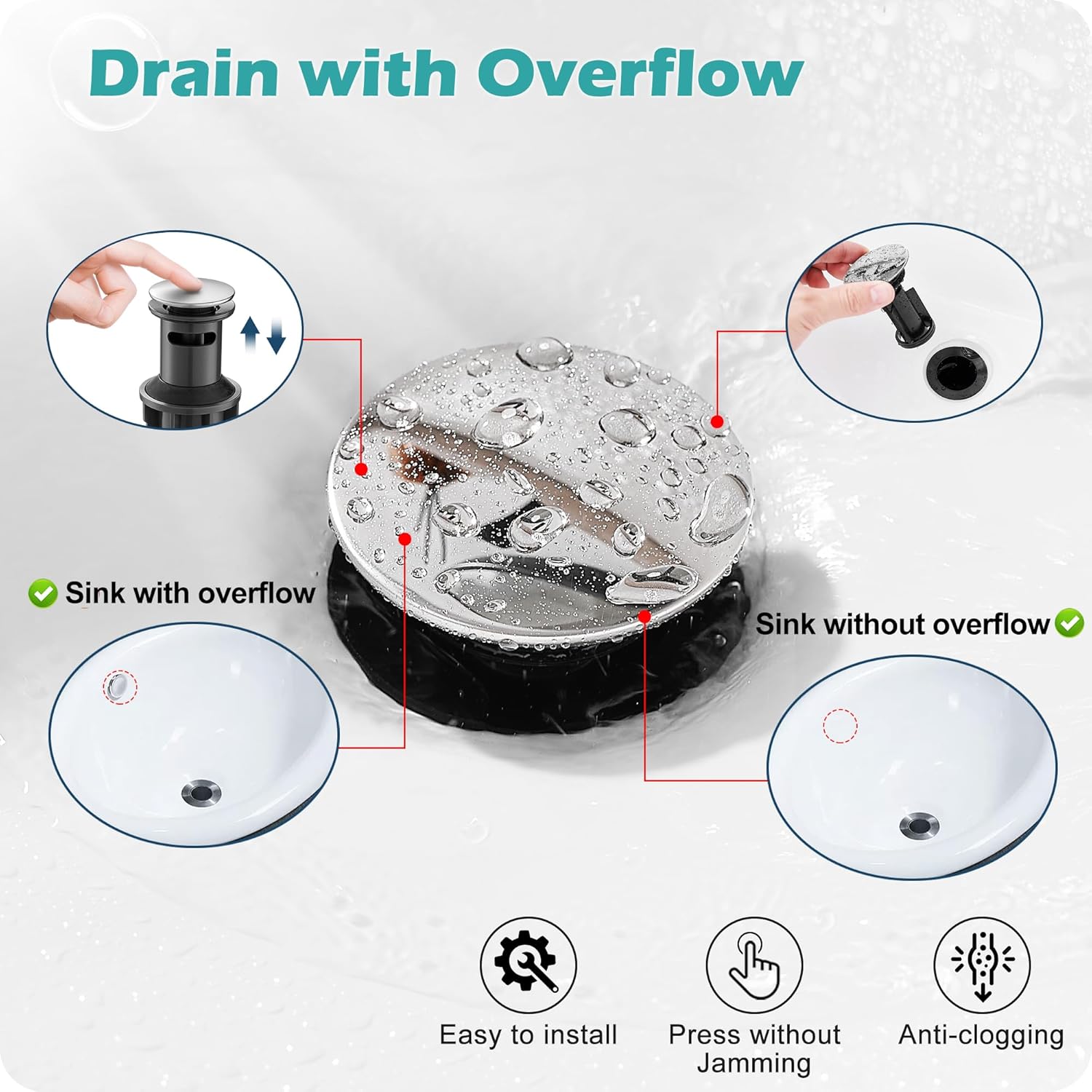 Waterfall Bathroom Sink Faucet Chrome, Brass 4 Inch Bathroom Faucet 3 Hole or 1 Hole, Single Handle Bathroom Faucets with Pop-up Drain & Deck Plate