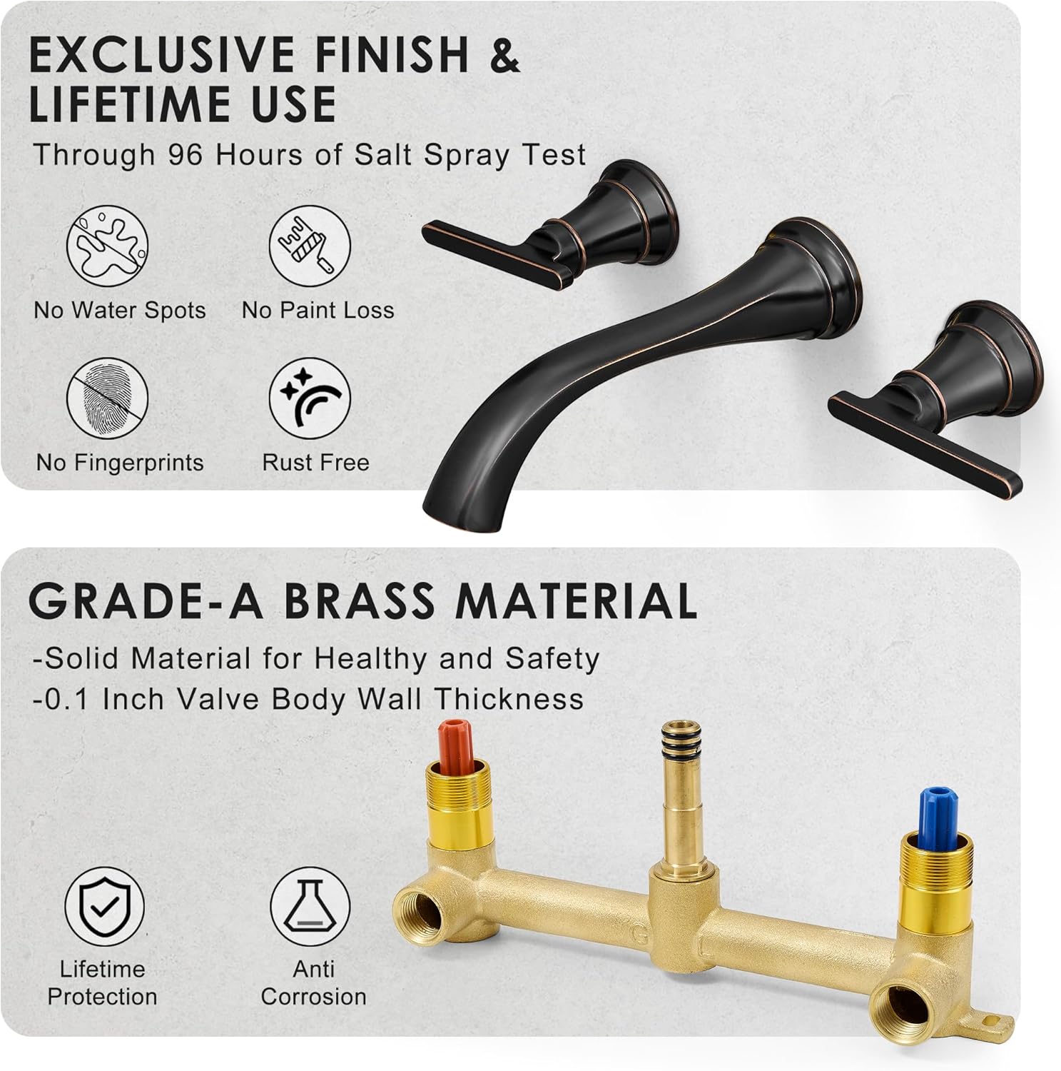 Oil Rubbed Bronze Wall Mount Tub Filler, High Flow Bath Tub Faucet 2 Handles, Brass Bathtub Faucets with 8 Inch Long Spout Reach, Rough-in Valve