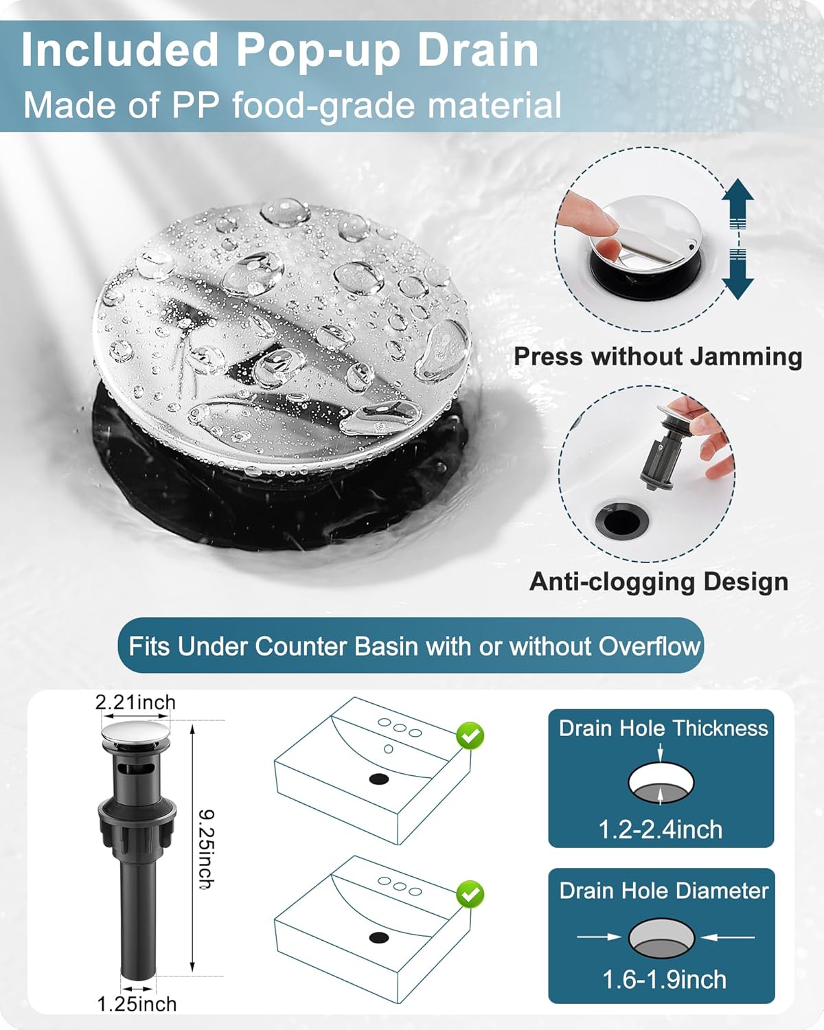 Bathroom Waterfall Faucet, Brass Chrome Bathroom Faucet Single Hole or 3 Hole (4 Inch) Bathroom Faucets Single Handle with Deck Plate & Pop-Up Drain Water Hoses for Apartment 5 Mins Installation