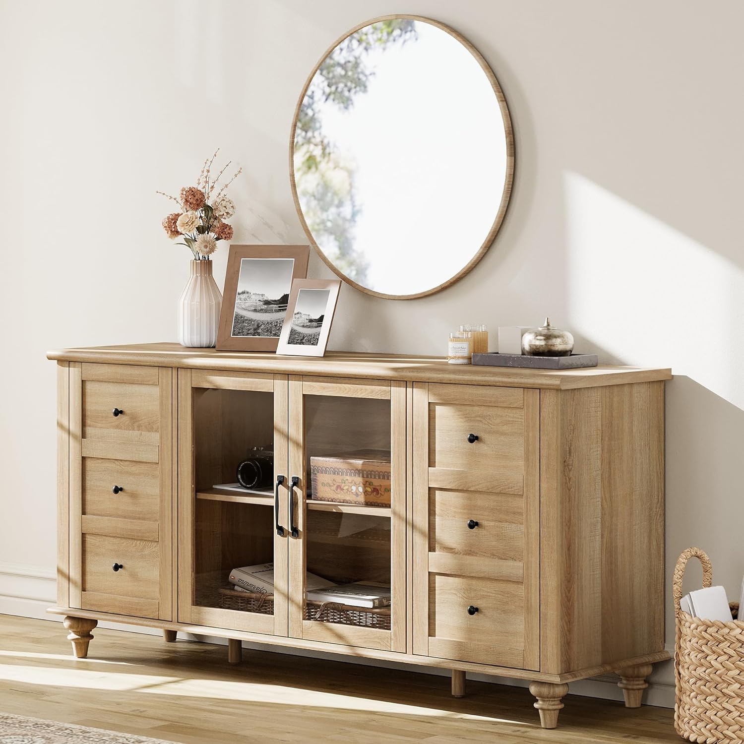 Sideboard Buffet Cabinets with Glass Door, Kitchen Storage Cabinets